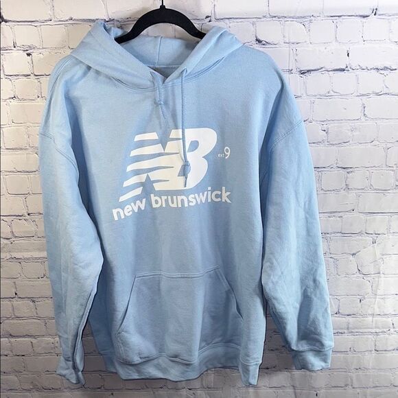 👕 New Balance Baby Blue Oversized Hoodie - Size Large - New Without Tags - Picture 1 of 4